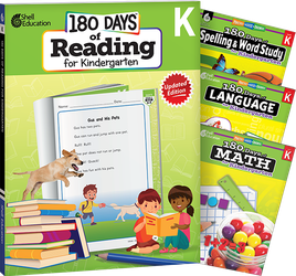 180 Days™: Reading, Spelling, Language, & Math Grade K: 4-Book Set